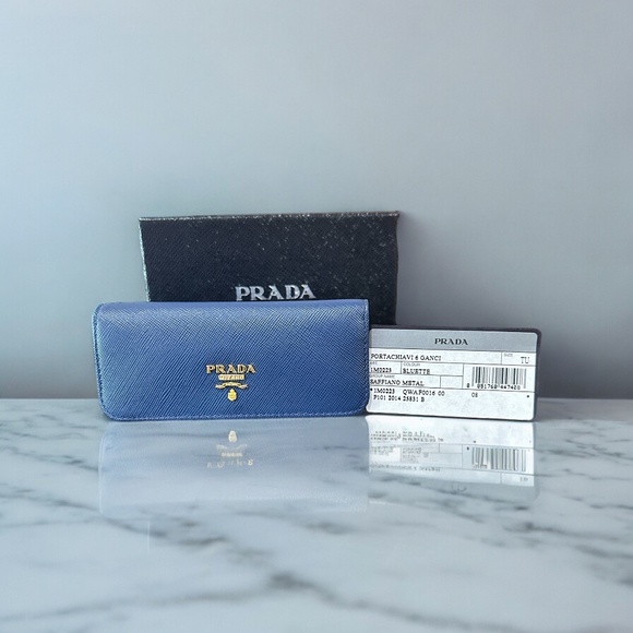Prada Other - Prada BLUE Leather Saffiano Metal Key Holder Wallet Portachiavi 6 Ganci NWT